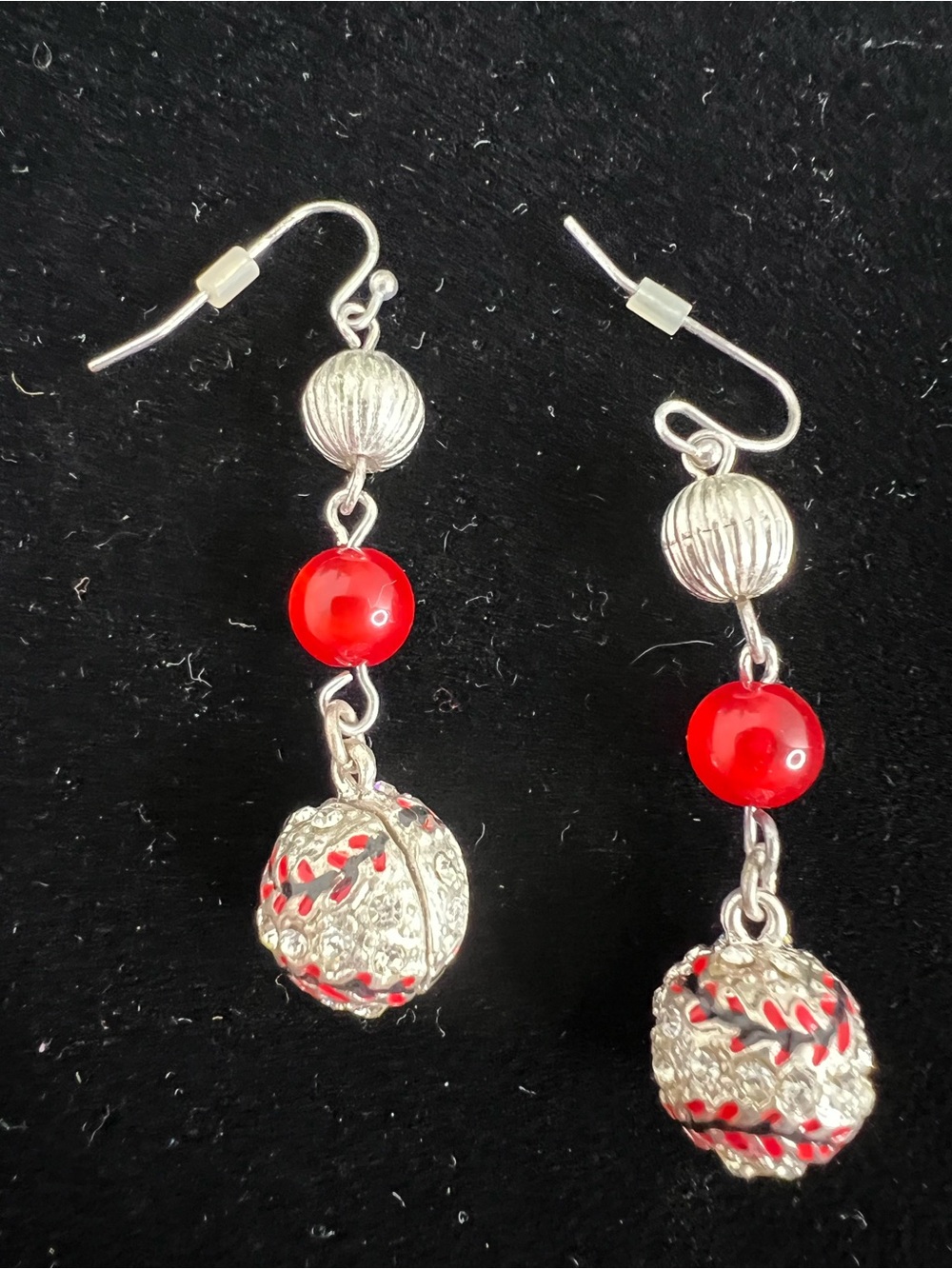 Diamond Rhinestone Baseball Dangle Earrings